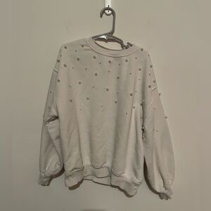 Zara White Sweatshirt SZ 8-9 Pearl‎ Detail Long Sleeve Cottagecore Casual girls